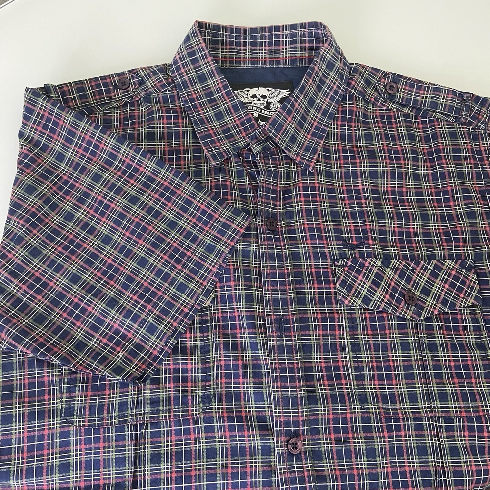 Flying Machine Men's Medium Plaid Button Down Short Sleeve‎ Shirt